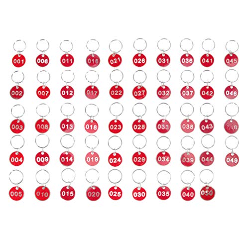 Stobok - Lote de 50 llaveros con números de identificación Etiqueta de acero inoxidable con números para llaves de dormitorio, armarios, hogar, organización y clasificación (número 1-50)