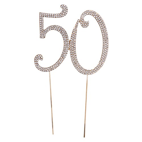 STOBOK Numero 50 Topper Tarta Decoracion para Tartas Cumpleaños 50 Años Aniversario Cake Topper Strass Cristal Oro