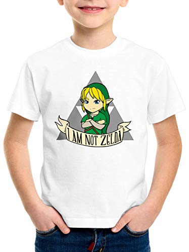 style3 I Am Not Zelda Camiseta para Niños T-Shirt Link Hyrule Gamer, Color:Blanco, Talla:140