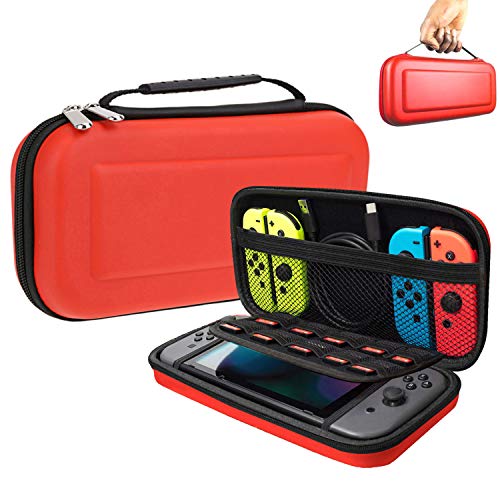 Suhctup Funda para interruptor, con 10 soportes de cartuchos de juego, funda protectora portátil de viaje para consola Nintendo Switch y accesorios (rojo)