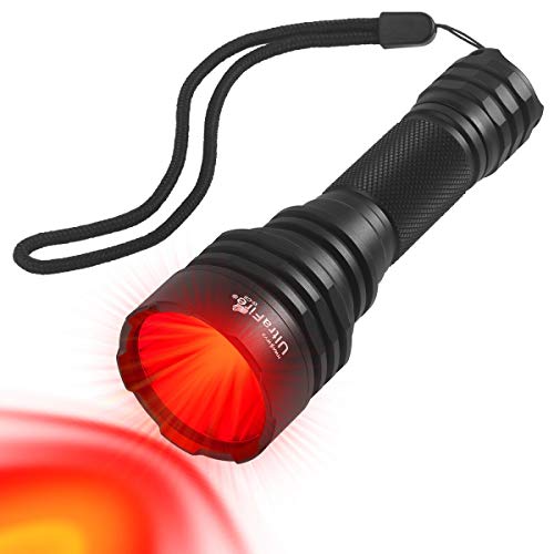 UltraFire Luz Roja Linterna LED 620nm 430 Yardas Caza Táctica, Incluye Batería 18650 y Cargador, 2 Soportes, Interruptor Cola, Caja Regalo, Lámpara IR Visión Nocturna, R-C8