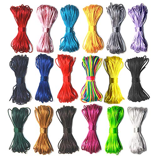 V-BEST 18 paquetes de cordón de nailon, 1,5 mm de satén/cuerda de seda de saqueo para collar y pulsera, cordón de rebordear, 10 metros cada paquete