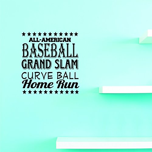 Vinilo adhesivo de pared con diseño de JER 120 1 All American Baseball Sports Grand Slam Curve Ball Home Run Sign, negro, 20" x 40"