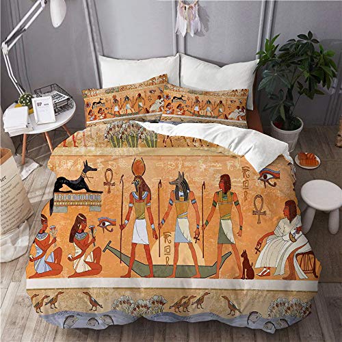 WINCAN Funda nórdica Impresa(220x240cm),Escena Antigua Faraón Figura Edificio Jeroglífico Nefertiti Civilization Theme,Decorativo de Dormitorio Doble Hotel Juego de Cama de 3 Piezas con 2 Fundas de