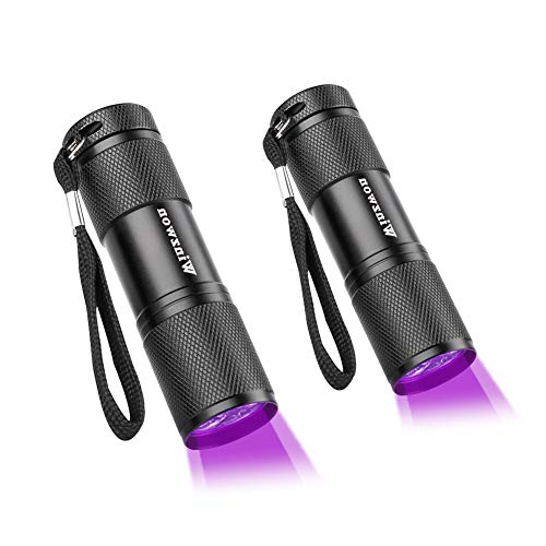 Winzwon 2 Pack Led Ultravioleta Linterna UV flashlight 9 LED Ultravioleta Detectar manchas de orina de mascotas, Luz negra (6 pilas AAA incluidas)