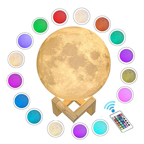 WYCY Lámpara Luna Control Tactil & Remoto Luna Lámpara Impresión 3D 16 Colores Lámpara Luna LED Carga USB y Control Remoto y Soporte,Regalos Para el Cumpleaños (Lámpara Luna, 10CM)