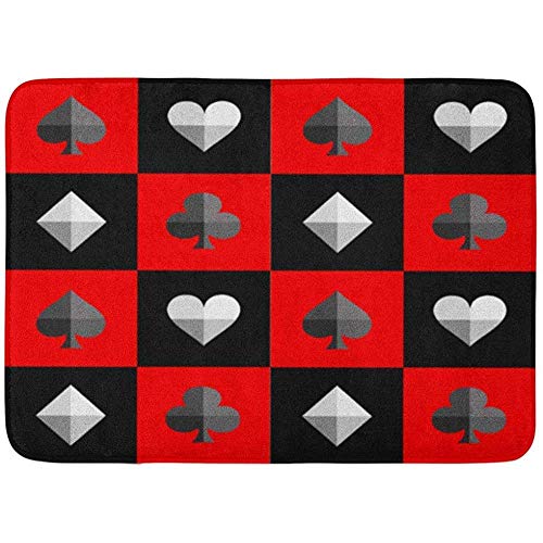 Yaxinduobao Floor Mats,Gray Abstract Suit Chess Board Red and Black Pattern Diamond Game White Bathroom Decor Rug 40cm*60cm