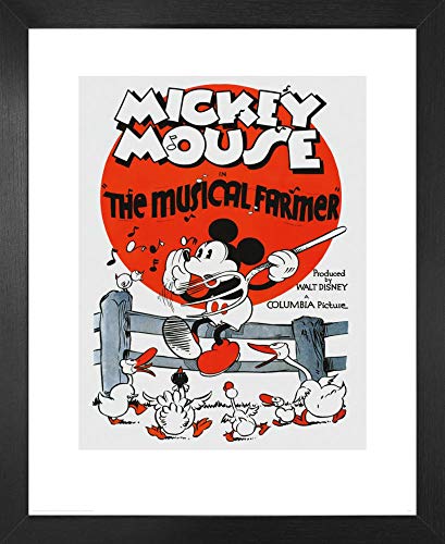 1art1 Mickey Mouse Póster Impresión Artística con Marco (Madera DM) - The Musical Farmer; Disney (50 x 40cm)