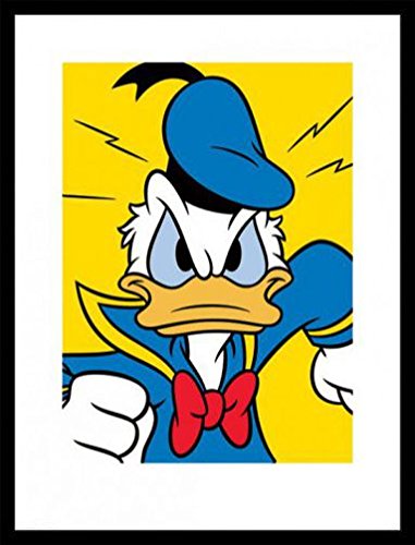 1art1 Pato Donald Póster Impresión Artística con Marco (Madera DM) Negro - Angry (80 x 60cm)