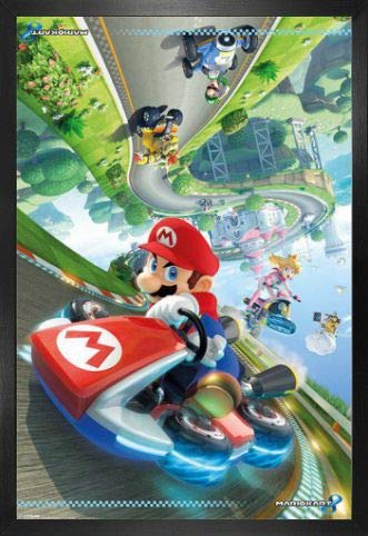 1art1 Super Mario Póster con Marco (Madera DM) - Kart 8, Princesa Peach, Luigi (91 x 61cm)