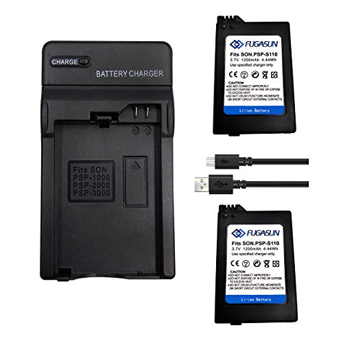 2 baterías PSP-S110 de 1200 mAH con cargador de batería para Playstation PSP2000 PSP2001 PSP2003 PSP2004 PSP3000 PSP3001 PSP3003 PSP3004