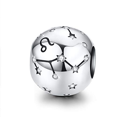Abalorio de plata de ley con signo del zodiaco con 12 constelaciones de circonita cúbica compatible con pulsera y collar Pandora