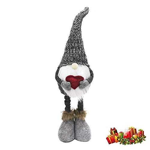 Adornos de Navidad, 50 cm, muñeca larga de peluche, muñeca de Papá Noel, juguete hecho a mano, juguete de elfo con corazón rojo, decoración de mesa de invierno, decoración de Navidad (gris)