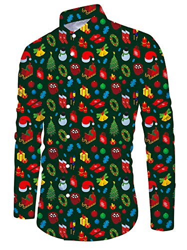 ALISISTER Camisa de Navidad Divertida para Hombres Adultos Diversión Muñeco de Nieve Jinglebell Graphic Camisas Top Otoño Invierno Abotonar Slim Fit Shirts L