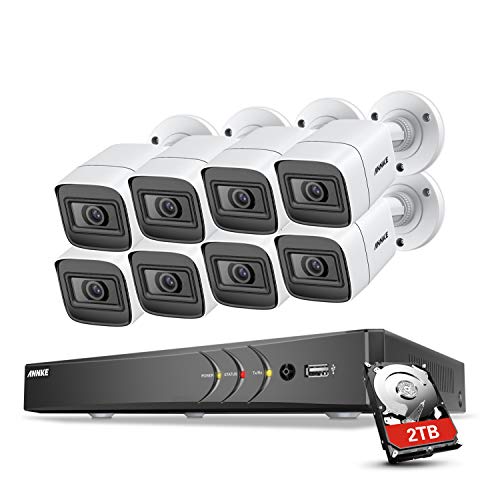 ANNKE Kit de 8 Cámaras de Seguridad Metal 4K H.265+ 8CH DVR Ultra HD y Cámaras Vigilancia 3840 * 2160 Impermeable IP67 Visión nocturna de 100pies/30m Soporta múltiples idiomas Acceso remoto-2TB HDD