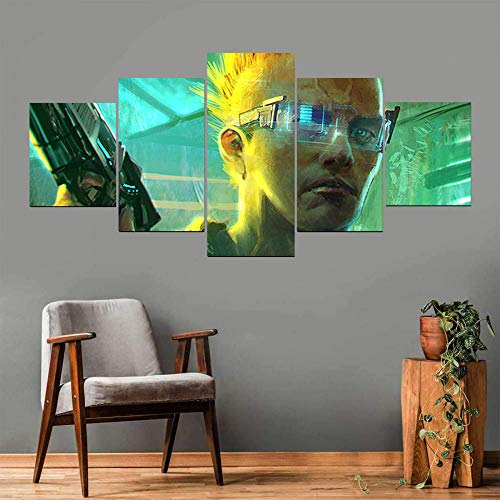 AWER Lienzos Cuadros Impresos Videojuego cibernético Artística Imagen Gráfica Wall Art Panel Cuadros Modernos Decorativo para Tu Salón o Dormitorio 5 Piezas 150x80cm