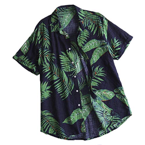 Berimaterry Los Hombres de Moda Button Print Hawaii Imprimir Beach Blusa de Manga Corta Camisa Hombre Camisetas De ImpresióN De Tallas Grandes Verano Camiseta De Manga Corta