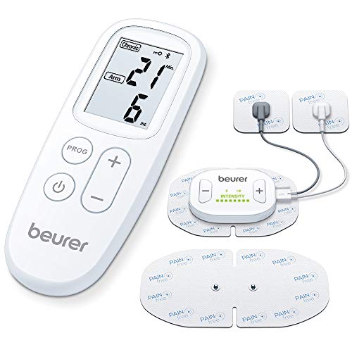 Beurer EM70 Electroestimulador digital bluetooth con mando a distancia, TENS, EMS, 1 canal regulable, APP painaway, batería recargable 250mah, color blanco