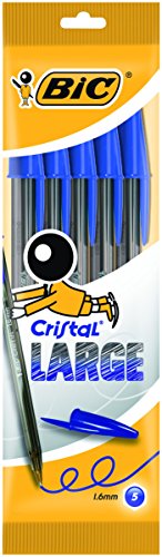 BIC Cristal - Blíster de 5 unidades, large bolígrafos punta ancha (1,6 mm), color azul