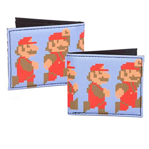 Bioworld Nintendo Super Mario Bros. Pixelated Running and Jumping Bi-Fold Wallet (Mq2S13Sms) Funda para Tarjeta de crédito, 17 cm, Color Azul