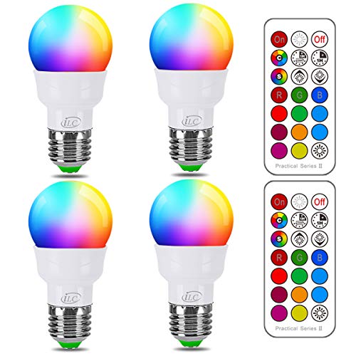 Bombilla Colores LED, Equivalente 40W, E27 5 Watt Blanco Cálido (2700K) RGB Regulable Cambio de Color Edison Control remoto (Pack de 4)