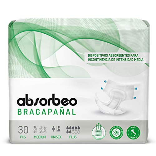 Bragapañal Plus - Dispositivos Absorbentes para Incontinencia de Intensidad Media, Unisex, Talla M (30 piezas por paquete)