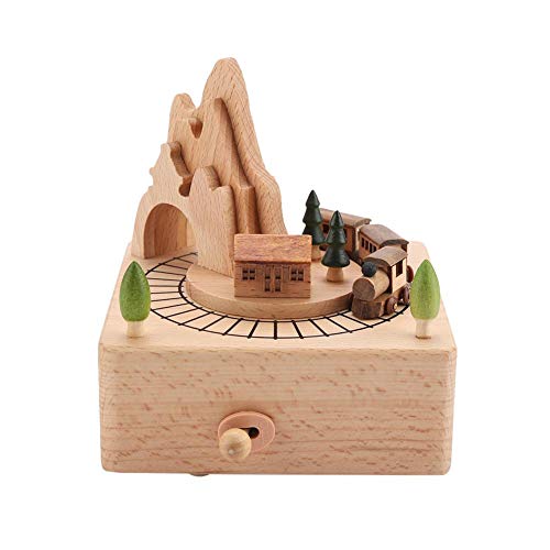 Caja de música de madera, Hermoso tren pequeño Cajas musicales de madera Artesanías de madera clásicas Festival de cumpleaños Decoración del hogar