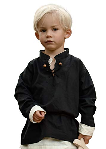 Camisa Medieval Colin para niño - para Larp Vikingo como Caballero - Negro - 13-16 años