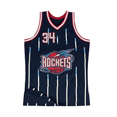 Camiseta De Baloncesto Legend Throwback,34# Hakeem Olajuwon Houston Rockets Retro Bordado Transpirable Swingman Jersey Chaleco, 90s Hip Hop Clothing Top De Camiseta para Fiesta-Black-XL