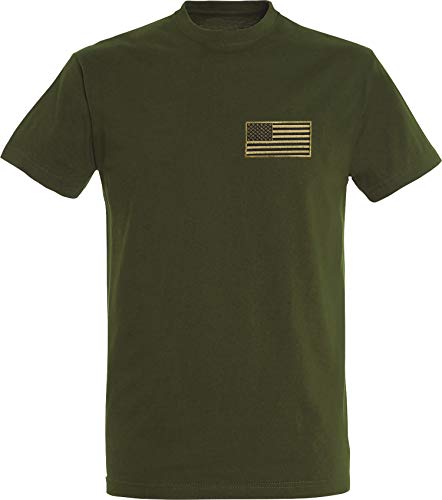 Camiseta: Stars and Stripes con Bordado/Verde - Bandera USA T-Shirt - Regalo Hombre-s y Mujer-es - Estados Unidos de América - United States - Bike-r Rock Motero Chopper - US-Army Camo (L)