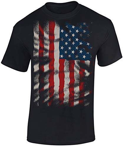 Camiseta: Stars and Stripes Flow Diseño - Bandera USA T-Shirt - Regalo Hombre-s y Mujer-es - Estados Unidos de América - United States - Bike-r Rock Motero Chopper - Army (L)