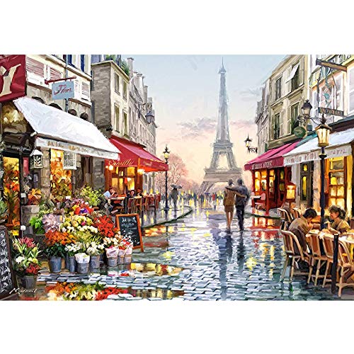 CofunKool Jigsaw Puzzles París Flor Calle Torre Eiffel 1000 Piezas Puzzle para Adultos, Multicolor, 70 x 50 cm