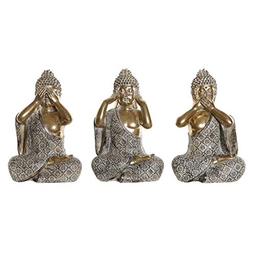 D,casa - Set 3 figurita Buda de Suerte Resina Envejecido 23 cm (Ver, oir, callar)