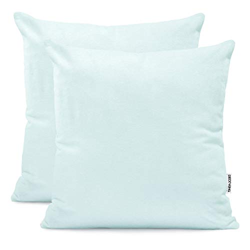 DecoKing 2 fundas de almohada de 50 x 50 cm, jersey de algodón con cremallera, color azul claro y ámbar