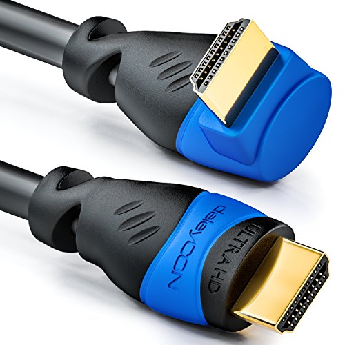 deleyCON 10m Cable HDMI Ángulo de 90° - Compatible con HDMI 2.0/1.4 - UHD 4K 3D 1080p 2160p ARC - de Alta Velocidad con Ethernet - Negro