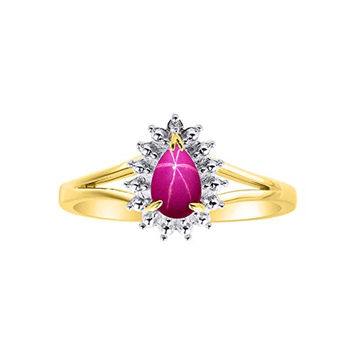Diamond & Juego De Star Ruby anillo en plata chapado en oro amarillo .925