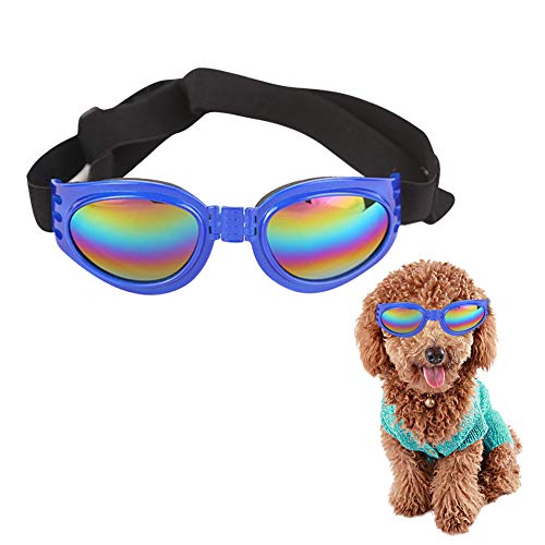 DIKOPRO Dog Sunglasses, Pet Goggles Waterproof Windproof UV Protection Pet Goggles, Pet Glasses Eye Wear Protection with Adjustable, Pet Glasses Eye Wear Protection for Small Medium Cats Dogs(Blue)