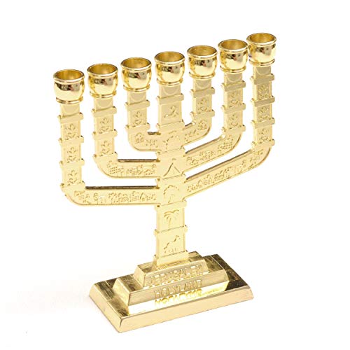 Dorado Jerusalén Candelero decorativo Judaica 7 Rama Menorah Hanukkah Regalo