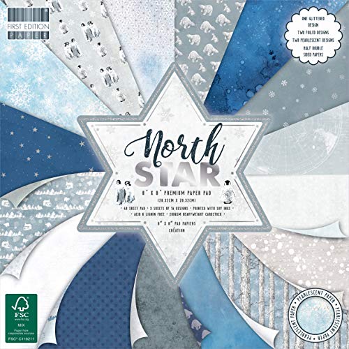 Dovecraft First Edition FSC 8x8 Christmas Paper Pad-North Star Premium Craft Cardstock-Bloc de Papel (20,3 x 20,3 cm), diseño de Estrellas del Norte, Multicolour, 8"x8"