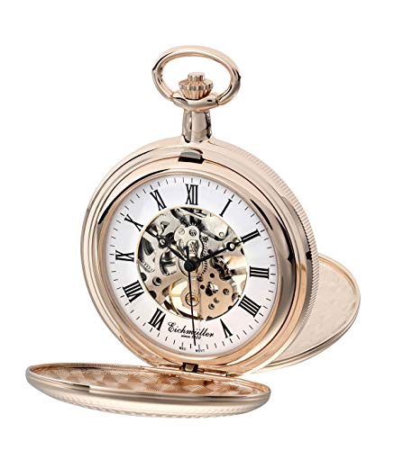 Eichmüller Since 1950 8214-02 - Reloj de bolsillo mecánico, cuerda manual, esqueleto, incluye cadena
