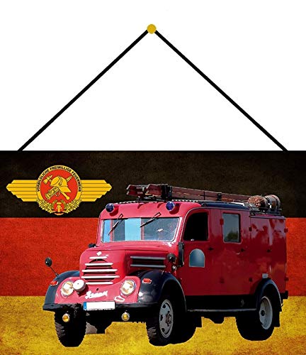 FS - Cartel de chapa (20 x 30 cm, con cordón), diseño de camión de bomberos