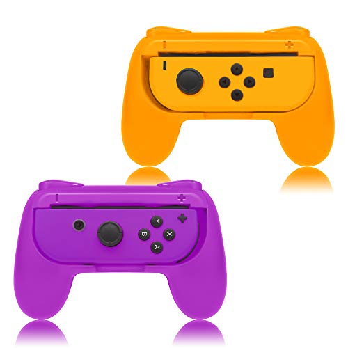 FYOUNG Grip para Nintendo Switch Joy-con Mandos Set, Cómoda Funda de Gamepad para Nintendo Switch Joy con Controller - Naranja y Morado (2 Paquetes)