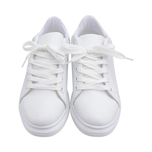 Genérico Plataforma Antideslizante Zapatos para Caminar Mujeres Blanco Cuero de La PU con Cordones Zapato de Tenis Casual Zapatillas de Moda para Mujer 24.0Cm