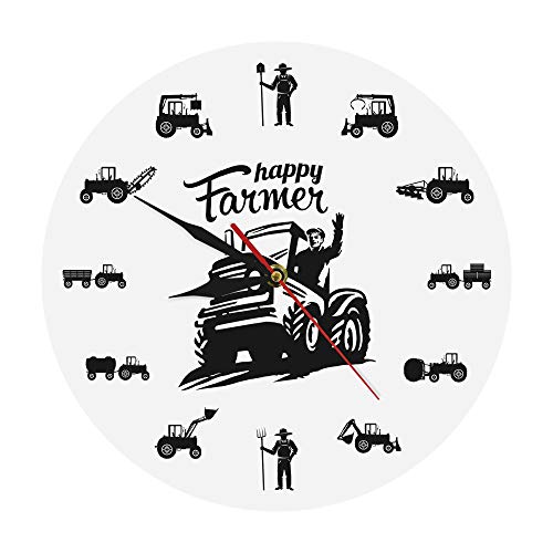 HIDFQY Feliz Agricultor maquinaria agrícola Tractor Moderno Reloj de Pared Agricultura Cosecha Familia Granja decoración Granja Tractor Tractor Regalo