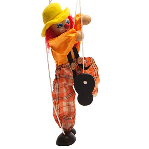 Holmeey Títere de cuerda de tirar, divertido, colorido, estilo vintage, payaso, marioneta de madera, manualidades, juguetes, actividades conjuntas, marionetas para niños