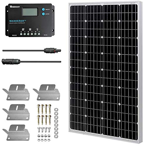 HQST Kit Panel Solar monocristalino 100W 12V regulador renogy 10A Placa para Caravana Autocaravana Furgoneta Camping