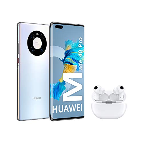 Huawei Mate 40 Pro Silver + FreeBuds Pro White - Smartphone con Pantalla Curva de 6.76", 8 GB + 256 GB, 5nm Kirin 9000 5G SoC, Cámara Leica 50 MP, Plata [Versión ES/PT]