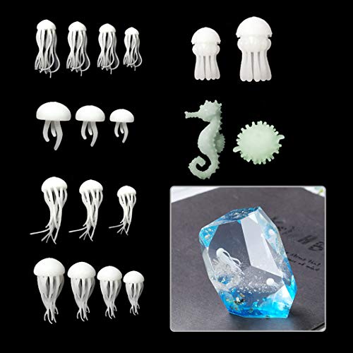 iSuperb 18 Piezas Mini De Resina De Relleno 3D Medusas Resin Mold Filler Hipocampo Pez globo Modeling para Fabricación de Joyas DIY Artesanía (Blanco)