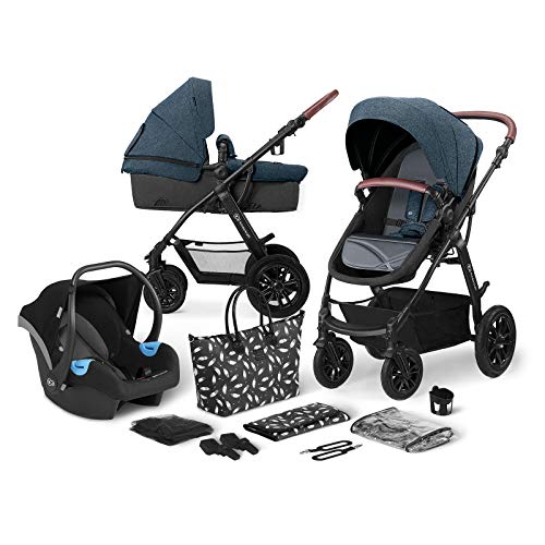 Kinderkraft Carrito Bebé 3 Piezas XMOOV, Capazo, Silla Paseo, Silla Coche, Azul