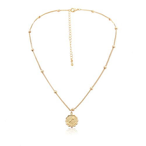 L_shop Collar de constelación de cuentas de cobre con 12 constelaciones talladas, collar de joyería de boda, disco redondo, regalo de astrología, Sagitario dorado